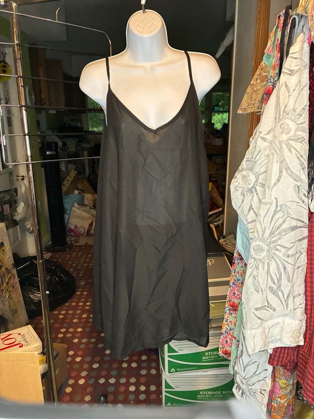Black Spaghetti Strap V-Neck Sleeveless Cami Tunic/Mini Dress